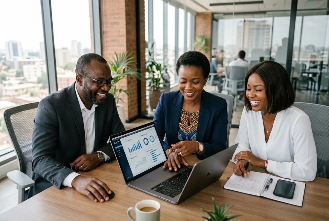 Burkinabè business team managing customer collections with KeyBS Pay
