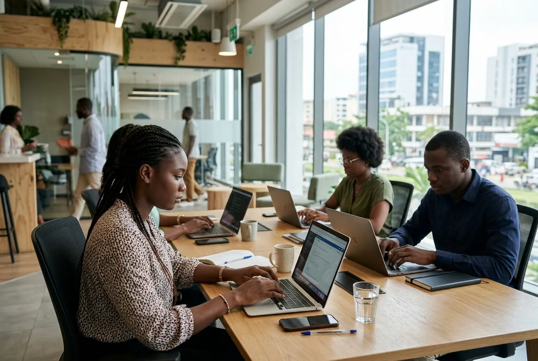 Modern Ivorian business team working in Abidjan