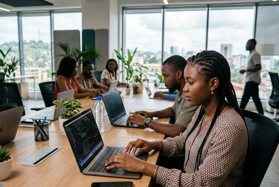 Modern Cameroonian business team working in Douala and Yaoundé