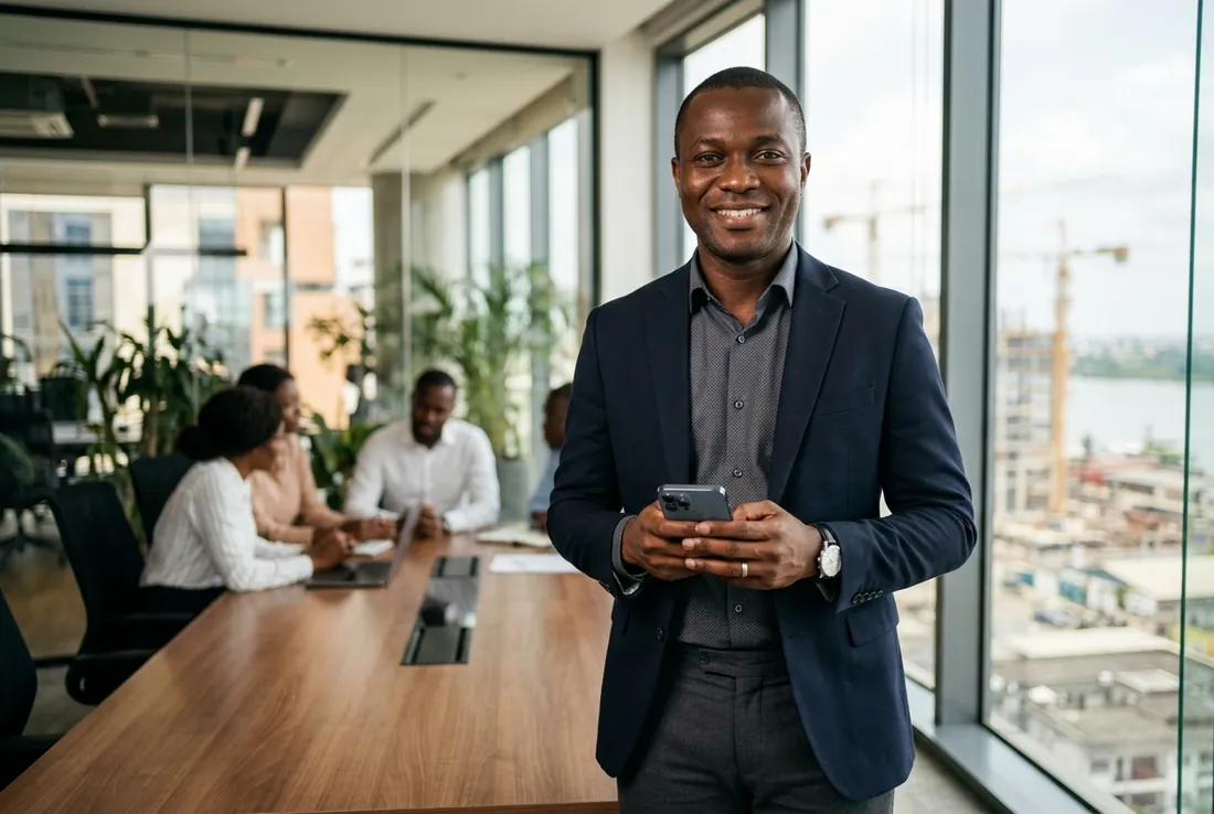 Cameroonian business owner accepting customer payments with KeyBS Pay in Douala and Yaoundé