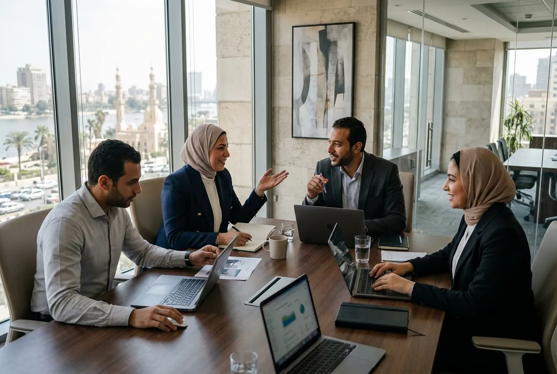 Egyptian business team managing customer collections with KeyBS Pay