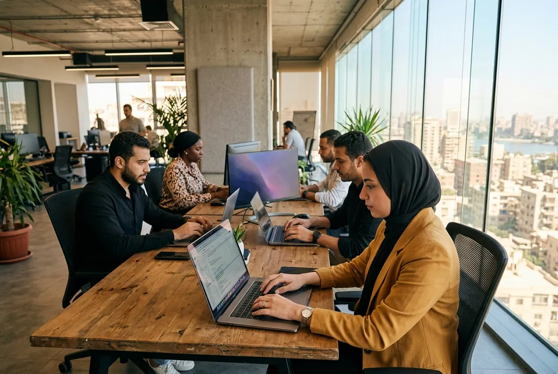 Modern Egyptian business team working in Cairo and Alexandria