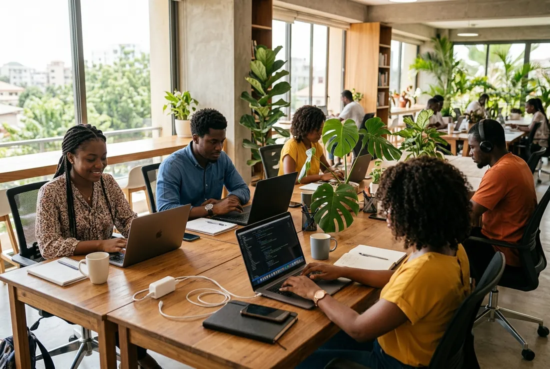 Modern Ghanaian business team working in Accra and Tema