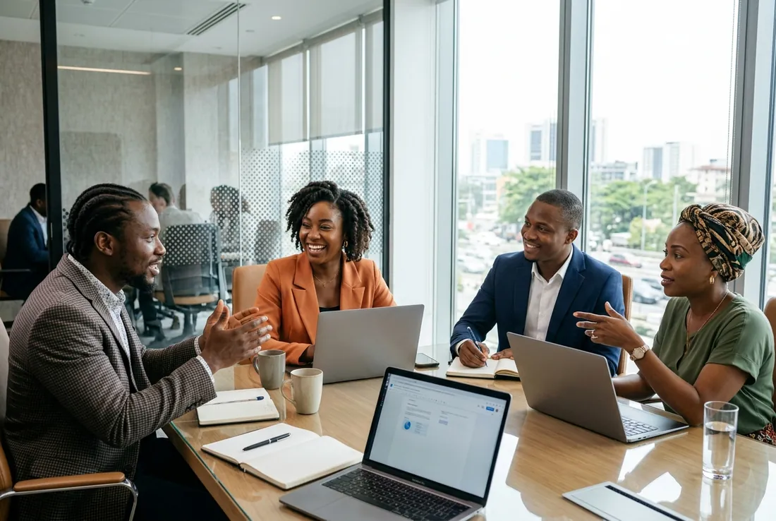 Nigerian business team managing customer collections with KeyBS Pay