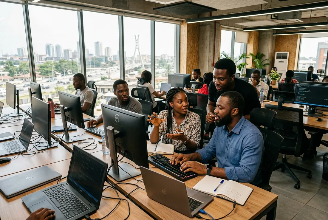 Modern Nigerian business team working in Lagos and Abuja