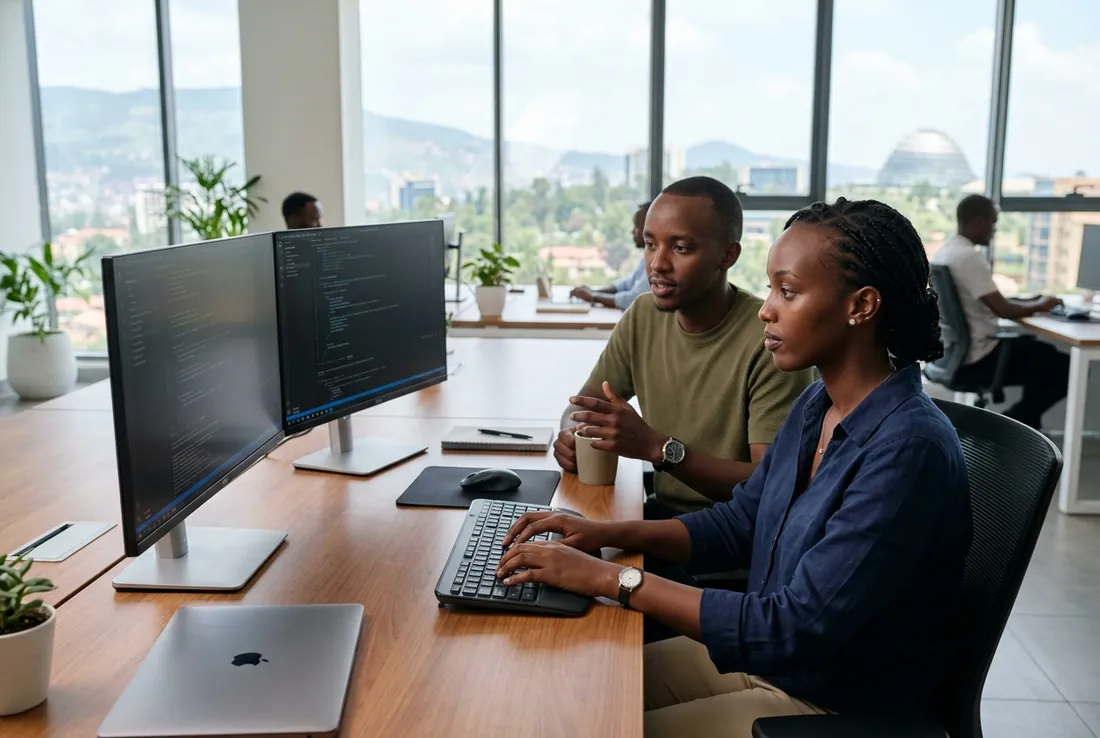 Modern Rwandan business team working in Kigali