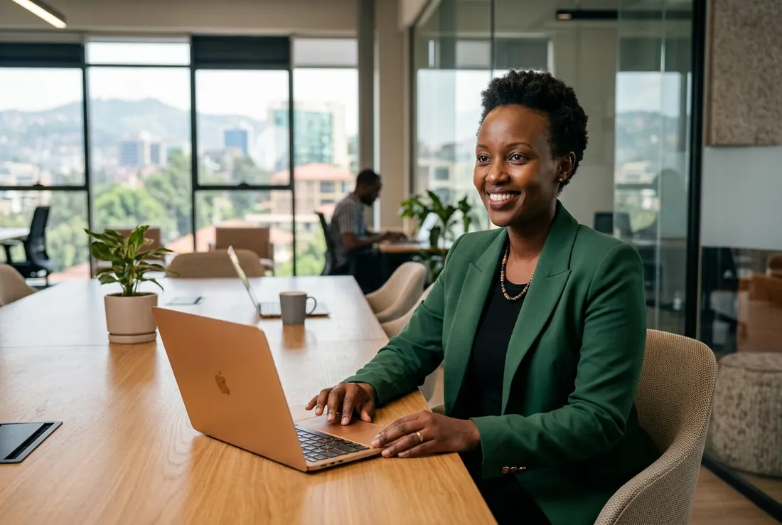 Rwandan business owner accepting customer payments with KeyBS Pay in Kigali