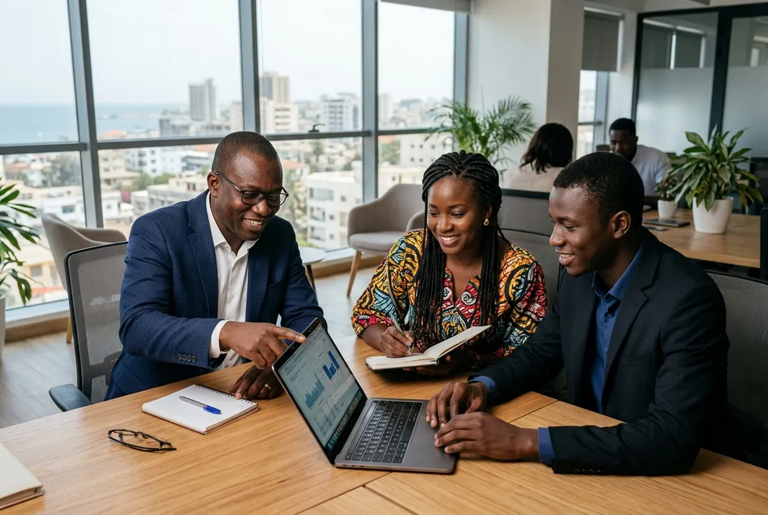 Senegalese business team managing customer collections with KeyBS Pay