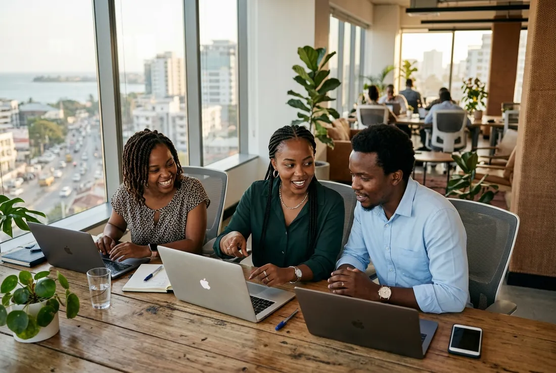 Modern Tanzanian business team working in Dar es Salaam
