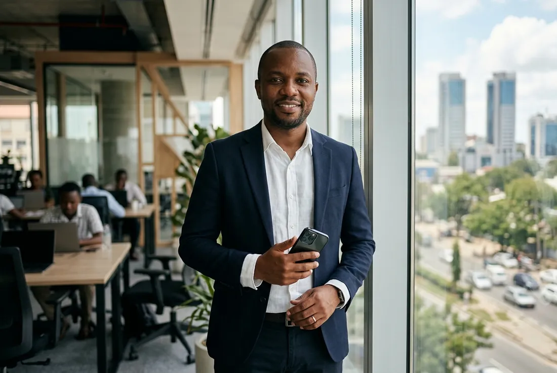 Tanzanian business owner accepting customer payments with KeyBS Pay in Dar es Salaam