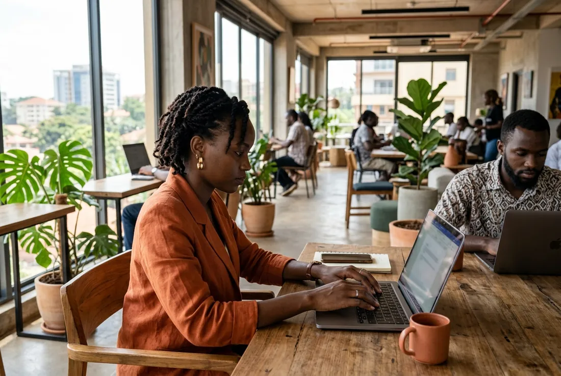Modern Ugandan business team working in Kampala