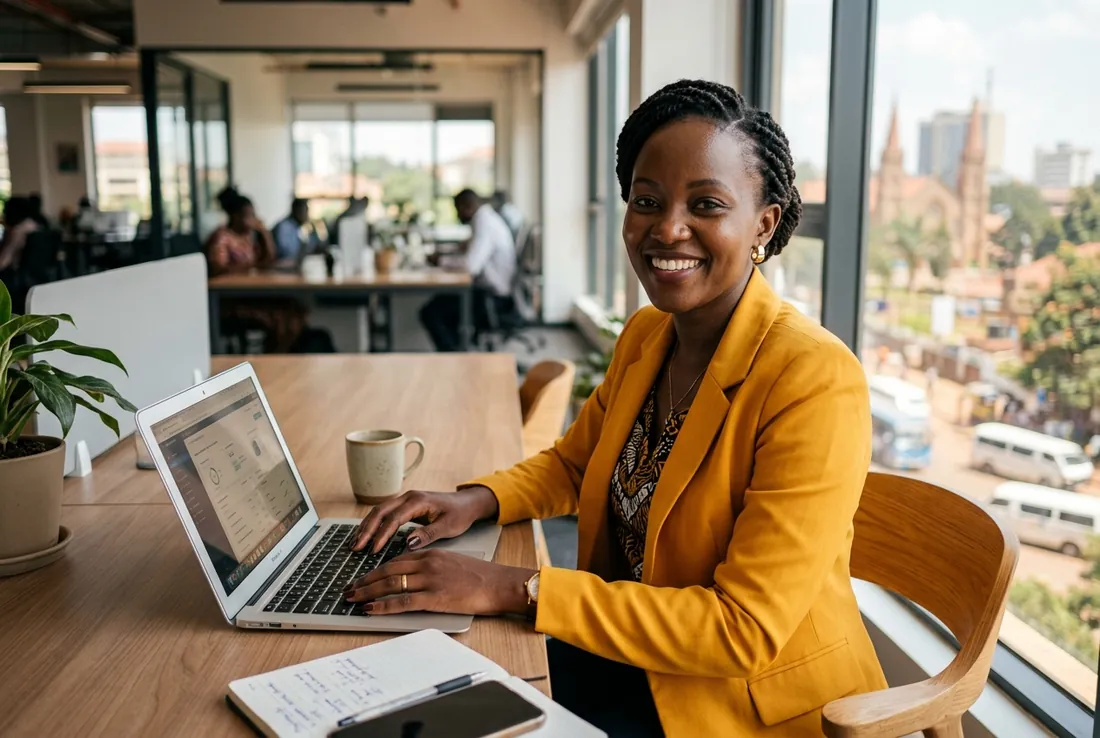 Ugandan business owner accepting customer payments with KeyBS Pay in Kampala