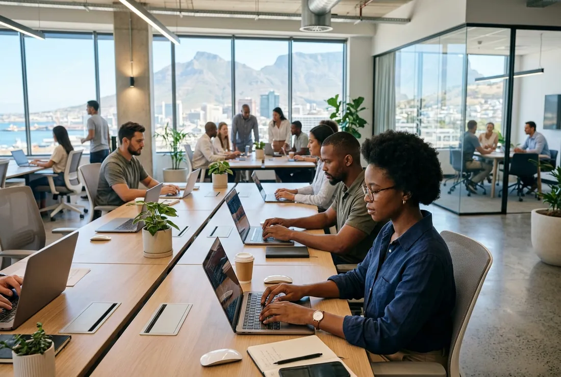 Modern South African business team working in Johannesburg and Cape Town