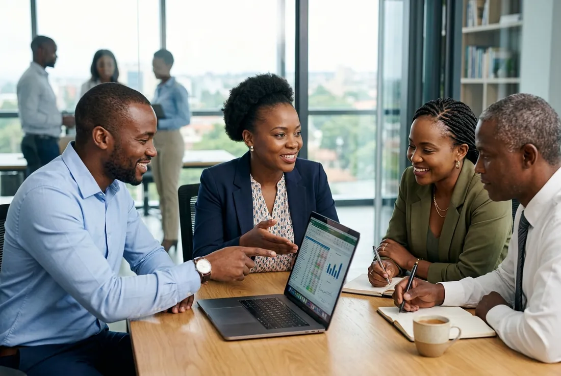 Zambian business team managing customer collections with KeyBS Pay
