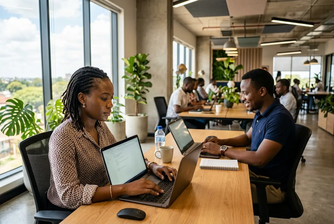 Modern Zambian business team working in Lusaka